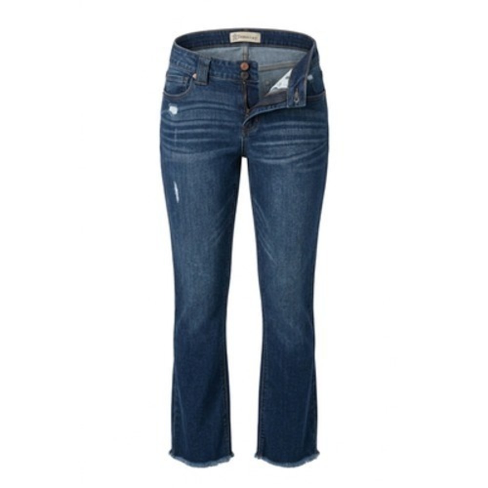 Democracy Jeans Women 2 Blue Mid Rise Straight Raw Hem Stretch Denim
